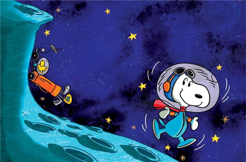 Das Titelbild zu Vicki Scotts erstem „Peanuts“-Buch, „Auf zu den Sternen, Charlie Brown“, zeigt Snoopy im Raumanzug. Fotos: © Cross Cult