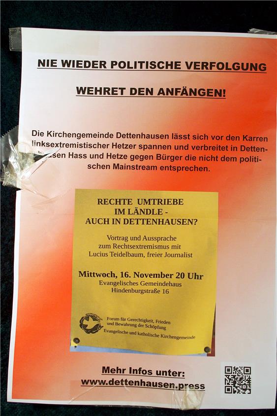 Seit Dienstag hängen diese Plakate in Dettenhausen, aufgehängt von einem „Freundeskreis Mehr Demokratie, unterstützt durch die Bürgerinitiative Dettenhausen“. Privatbild