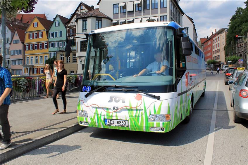 So geht’s auch: Tschechischer E-Bus auf der Neckarbrücke. Bild: Stegert.