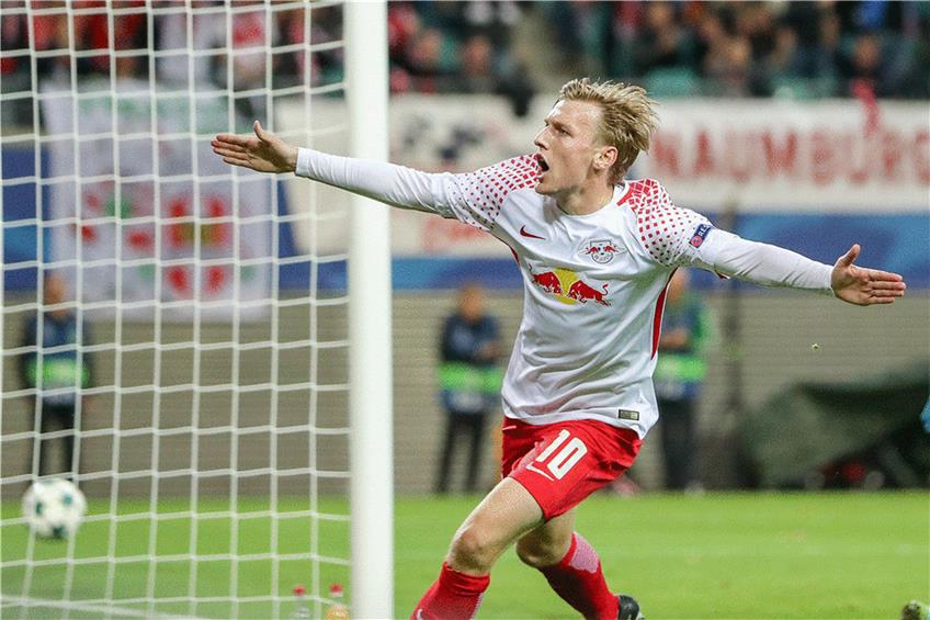 Torjäger Emil Forsberg erzielte im ersten Gruppenspiel, zuhause gegen den AS Monaco, den Treffer zum 1:0  die Partie endete 1:1. Foto: dpa