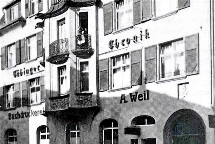 1905 wurde das Verlagsgebäude in der Uhlandstraße 2 errichtet. Verleger Albert Weil wohnte mit seiner Familie im Haus. Archivbild: Tübinger Chronik