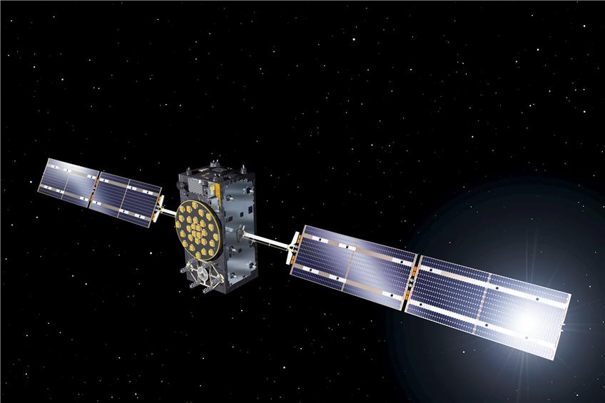 26 von insgesamt 30 Galileo-Satelliten befinden sich derzeit schon im Orbit. Sie umkreisen die Erde in 23222 Kilometern Höhe. Bild:  Pierre Carril/ESA