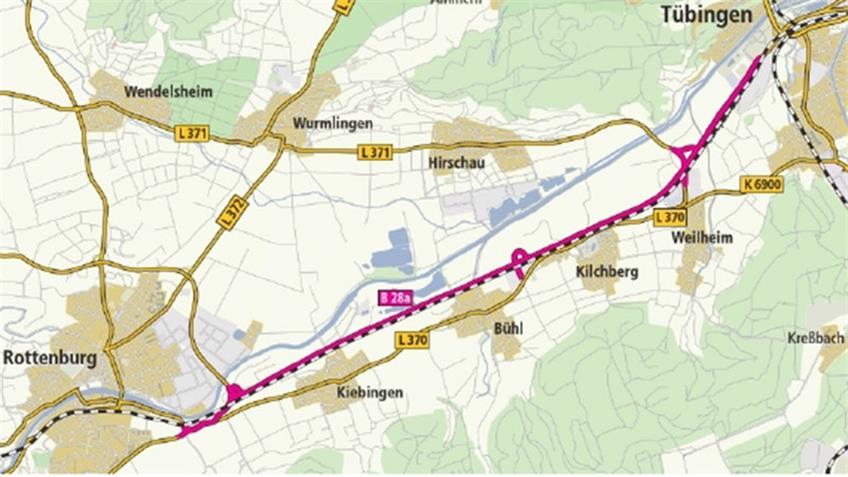 7,1 Kilometer lang ist der B-28-Abschnitt zwischen dem südwestlichen Stadtrand von Tübingen und der Rottenburger Osttangente.