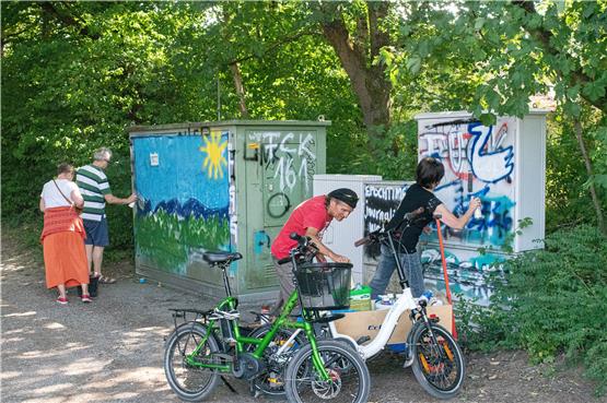 Aus Braun wird Bunt: Graffiti-Übermalung am Hirschauer Baggersee. Bild: Ulrich Metz