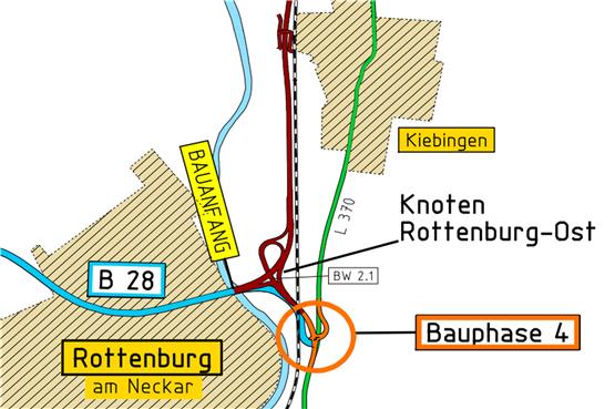 B28 Knoten Rottenburg Ost. Bild: Regierungspräsidium Tübingen