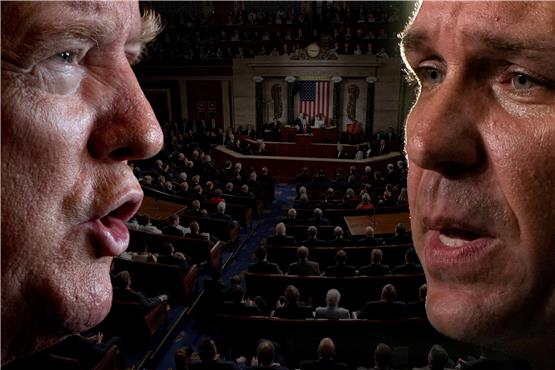 Beide haben Chancen, für die Republikaner um das Präsidentenamt zu kämpfen: Donald Trump (l.) und Ron DeSantis.  Fotomontage: Charlie Neibergall/Andrew Harnik/dpa