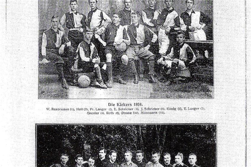 Die erste Seite des ersten Kicker mit zwei Mannschaftsfotos von Karlsruher Teams. Foto: kicker