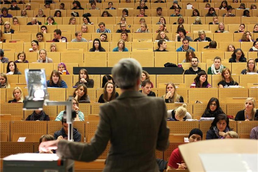 Eine Professorin hält eine Vorlesung. Foto: Fabian Stratenschulte/Archiv dpa/lsw
