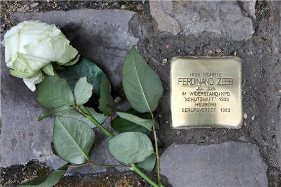 Einer der 20 Stolpersteine wurde in der Neustadtgasse 3 verlegt. Dort wohnte der verfolgte Kommunist Ferdinand Zeeb. Bild: Anne Faden