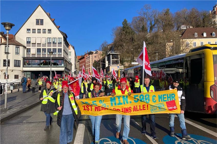 Etwa 800 Streikende zogen am Dienstag durch Tübingen. Bild: Volker Rekittke