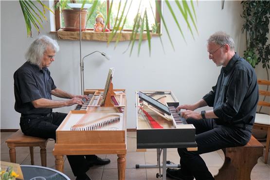 Friedhelm Capelle (links) und Detlef Hilder aus Mülheim an der Ruhr konzertierten als eingespieltes Duo zusammen in Bierlingen. Bild: Andreas Straub