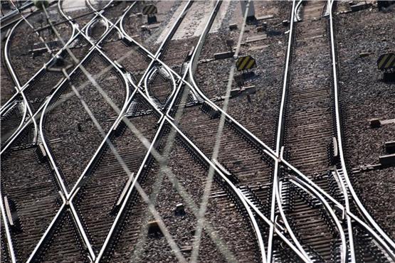Gleise und Oberleitungen sind an einem Bahnhof zu sehen. Foto: Sven Hoppe/dpa/Symbolbild