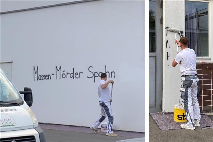 Hasstiraden gegen Jens Spahn werden auf dem Pausa-Areal entfernt. Bilder: Anna Maria Jaumann