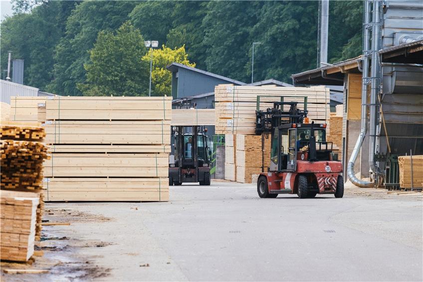 Holztransport auf dem Gelände des Sägewerks Streit in Hausach. Foto: Philipp von Ditfurth/dpa