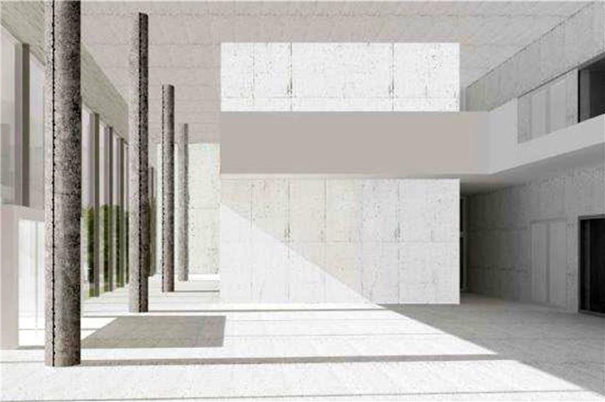 Kunst am Bau: Gespaltene Säulen im Foyer des Tübinger Geo- und Umweltzentrums auf der Morgenstelle. Entwurf: Martin Bruno Schmid