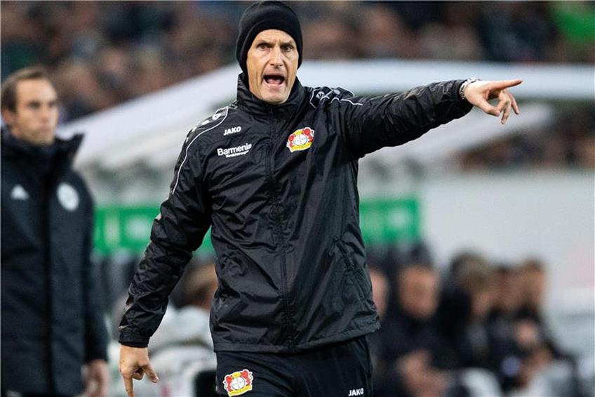 Leverkusens Trainer Heiko Herrlich gestikuliert an der Seitenlinie. Foto: Marius Becker/Archiv dpa