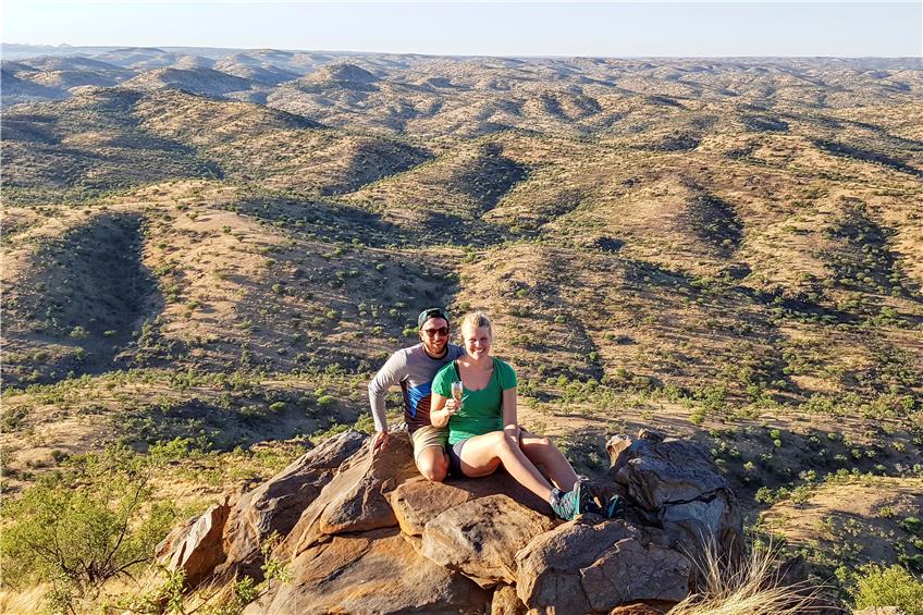 Mareile Garbade und Marius Thomma in Namibia, der Heimat von ihr. Privatbild
