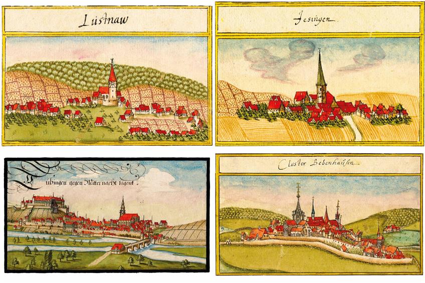 Na, erkennen Sie Ihr Lieblingshaus wieder? Lustnau, Unterjesingen, Tübingen und Bebenhausen, so wie Kieser sie um 1680 sah. Bilder: Gerhard Groebe