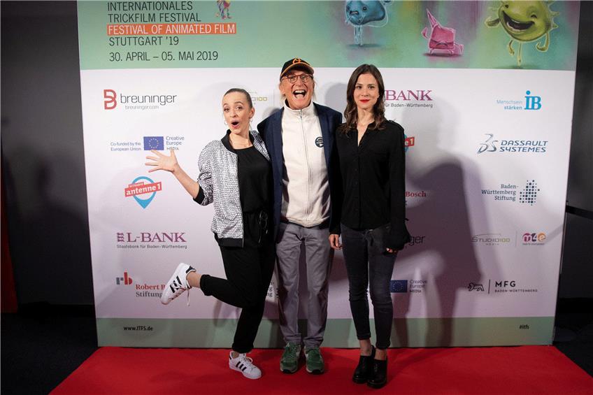 Nellie Thalbach, Otto Waalkes und Aylin Tezel beim Trickfilmfestival. Foto: Marijan Murat, dpa