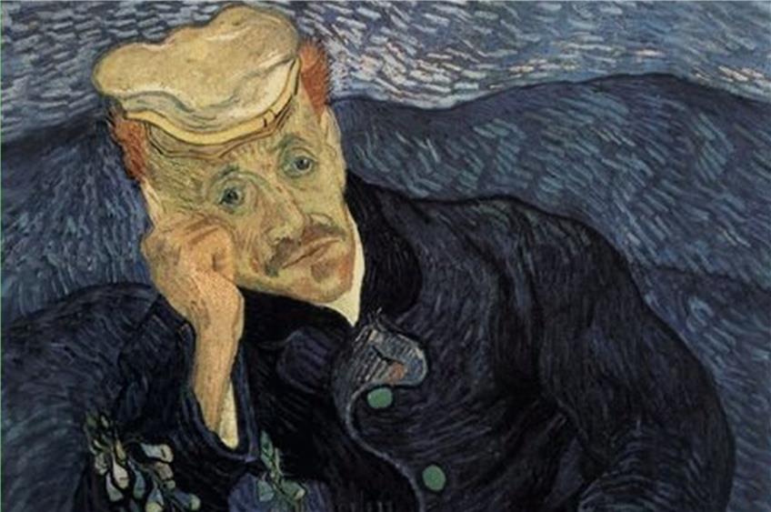 Schauspieler Jerome Flynn stellt für „Loving Vincent“ van Goghs Gemälde „Porträt des Dr. Gachet“ nach. Das Bild unten zeigt, wie Animationskünstler daraus die Film-Figur malten. ?Fotos: Weltkino