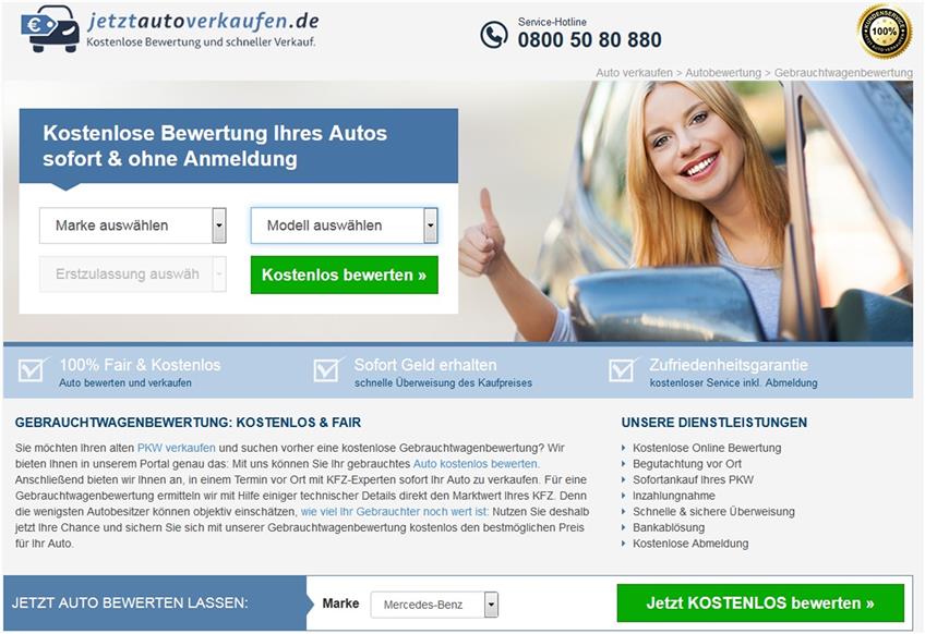 Screenshot Gebrauchtwagenbewertungsportal /Quelle: jetztautoverkaufen.de