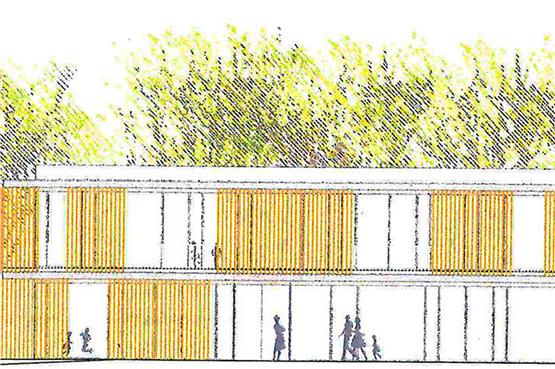 So könnte der neue Bodelshäuser Kindergarten Oberwiesen einmal aussehen. Zeichnungen: Architekturbüro Mühlich, Fink & Partner
