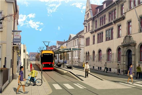 Stadt und Landkreis wollen die Regionalstadtbahn. Dass sie durch die Gartenstraße fährt, ist mittlerweile aber unwahrscheinlich. Bild: Stadt Reutlingen