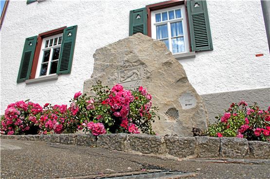 Stein mit Wappen vor dem Rathaus in Talheim. Archivbild: Eike Freese