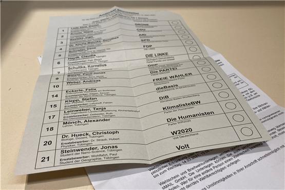 Stimmzettel für die Wahl im Kreis Tübingen. Bild: Moritz Hagemann