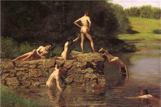 Thomas Eakins’ Gemälde „The Swimmers“ aus dem Jahr 1885 hängt im texanischen Amon Carter Museum, Fort Worth.Bild: Wikipedia (gemeinfrei)