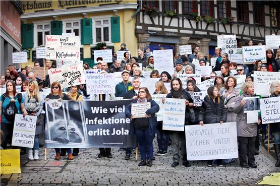 Tierschützer demonstrierten in der Tübinger Altstadt. Bild: Faden