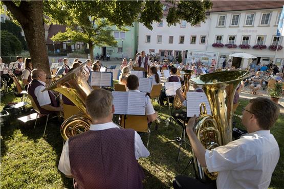 Trotz Neckarfest flussabwärts kamen etwa 100 Leute zum Platzkonzert des Musikvereins Obernau am Samstag.Bild: Klaus Stifel