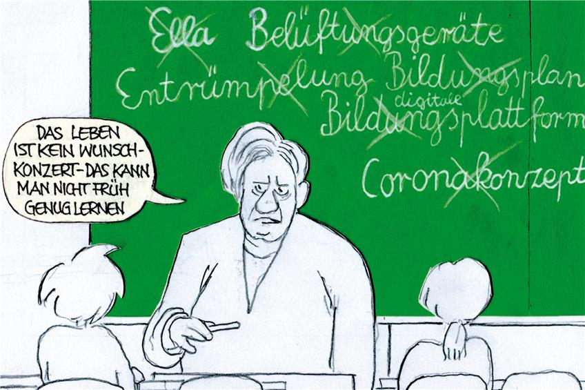 Zum Ausmalen in unterrichtsfreier Zeit: die Noch-Kultusministerin. Zeichnung: Sepp Buchegger